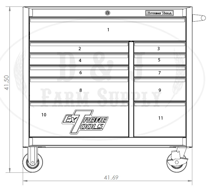 Extreme Tools ® 41 inch 11 Drawer 24 inch Deep Roller Cabinet