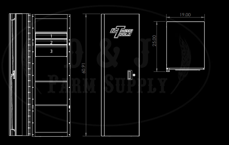 Extreme Tools 19 inch 3-Drawer and 3-Shelf Side Locker