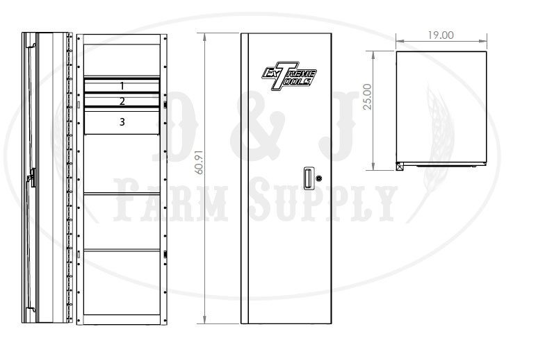 Extreme Tools 19 inch 3-Drawer and 3-Shelf Side Locker