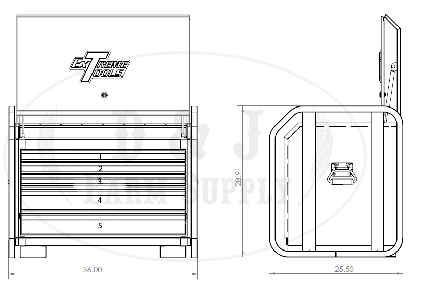 EXTREME TOOLS® 36 inch 5 REINFORCED DRAWER EXTRA CAPACITY ROAD BOX