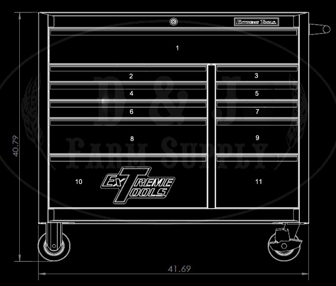 Extreme Tools® 41 inch 11 Drawer Roller Cabinet