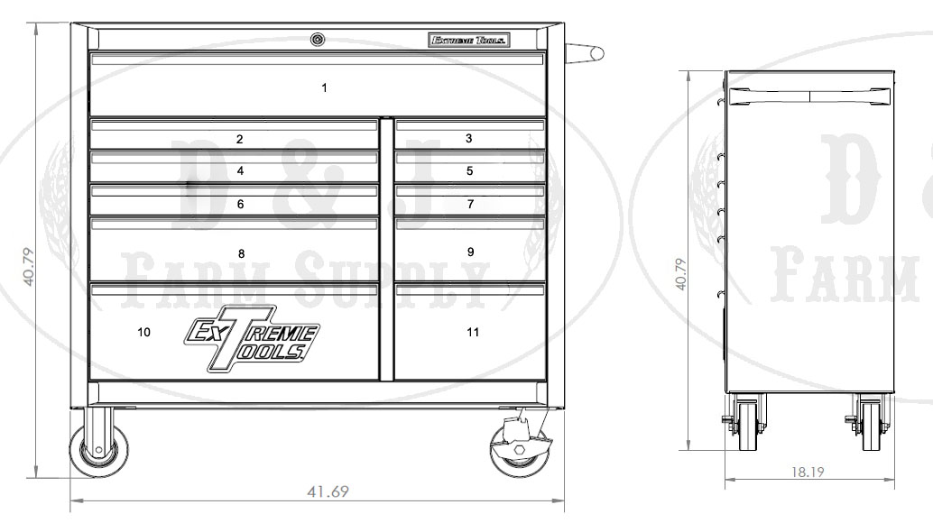 EXTREME TOOLS® 41 inch 11 DRAWER STANDARD ROLLER CABINET