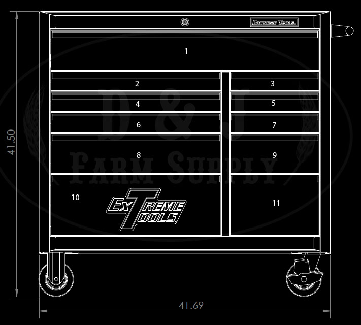 Extreme Tools ® 41 inch 11 Drawer 24 inch Deep Roller Cabinet