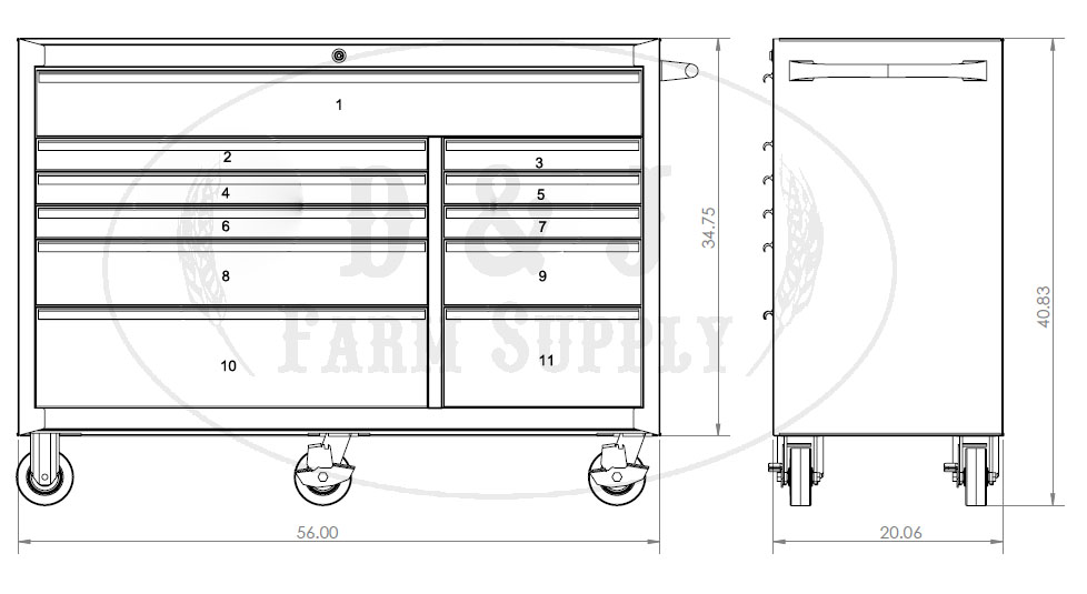 EXTREME TOOLS® 56 inch 11 DRAWER STANDARD ROLLER CABINET