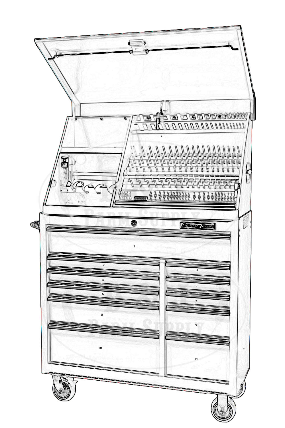 Extreme Tools® 41 inch Deluxe Extreme Portable Workstation®/11 Drawer 24 inch Deep Roller Cabinet Combo