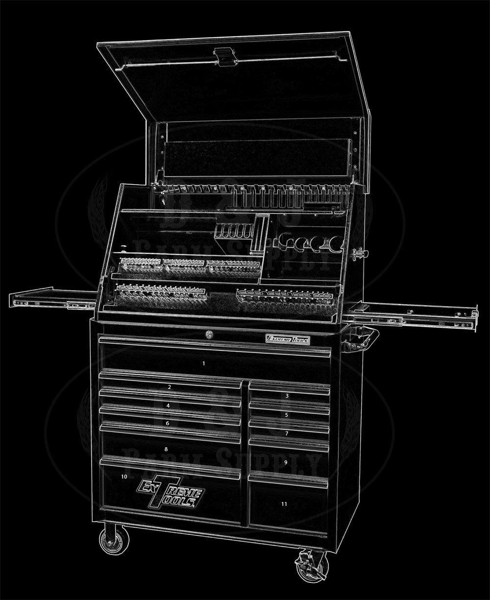 (image for) Extreme Tools® 41" Deluxe Extreme Portable Workstation®/11 Drawer 24" Deep Roller Cabinet Combo