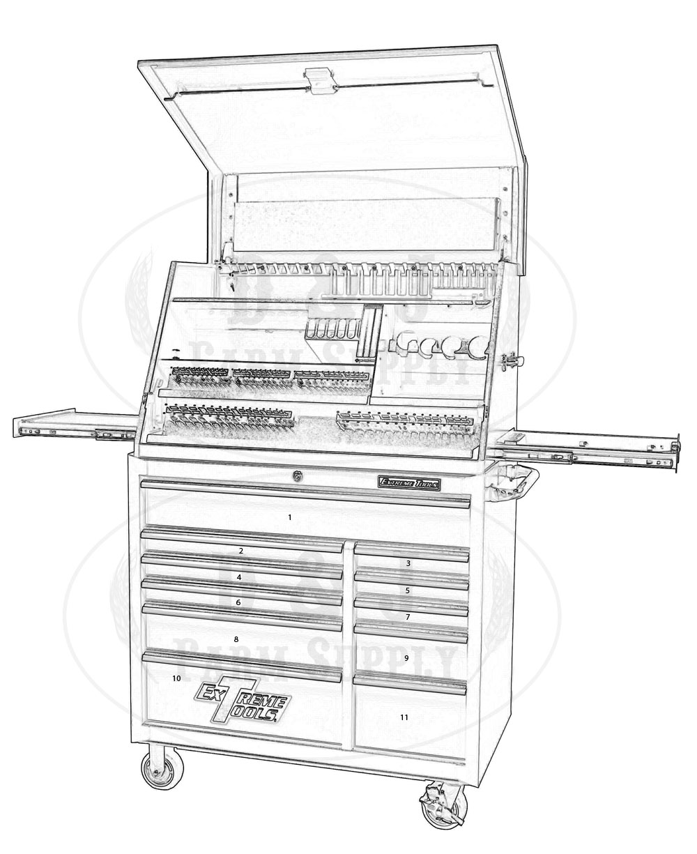 (image for) Extreme Tools® 41" Deluxe Extreme Portable Workstation®/11 Drawer 24" Deep Roller Cabinet Combo - Click Image to Close