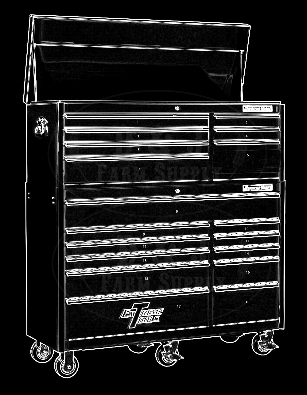 Extreme Tools® 56 inch 18 Drawer Classic Roller Cabinet Combo