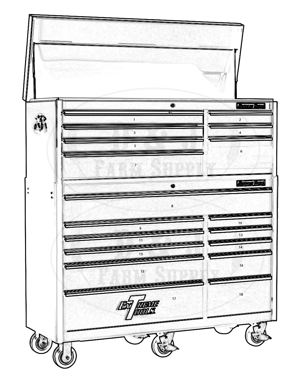 Extreme Tools® 56 inch 18 Drawer Classic Roller Cabinet Combo