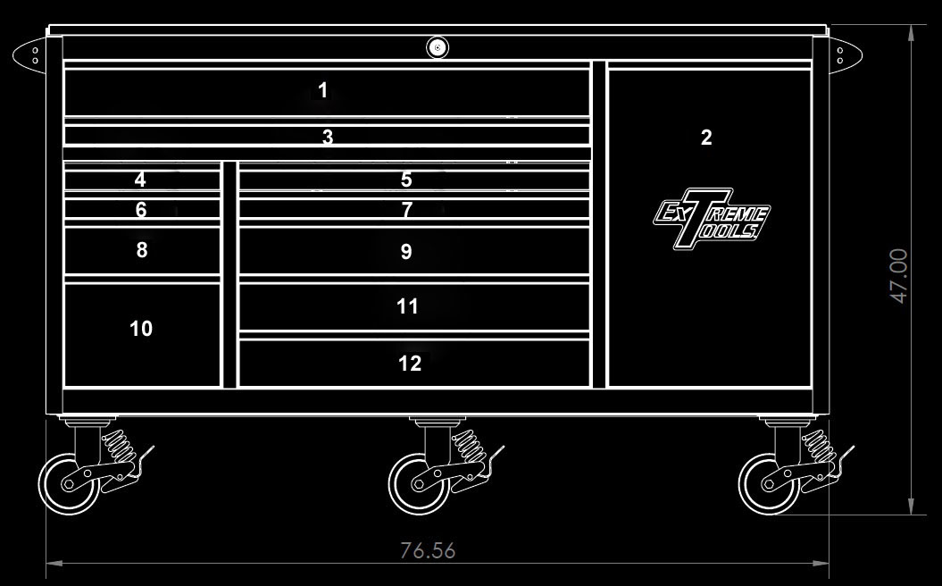 Extreme Tools 76 inch 12 DRAWER PROFESSIONAL ROLLER CABINET