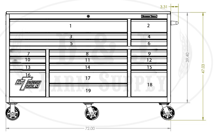 Extreme Tools® 72 inch 19 Drawer Roller Cabinet